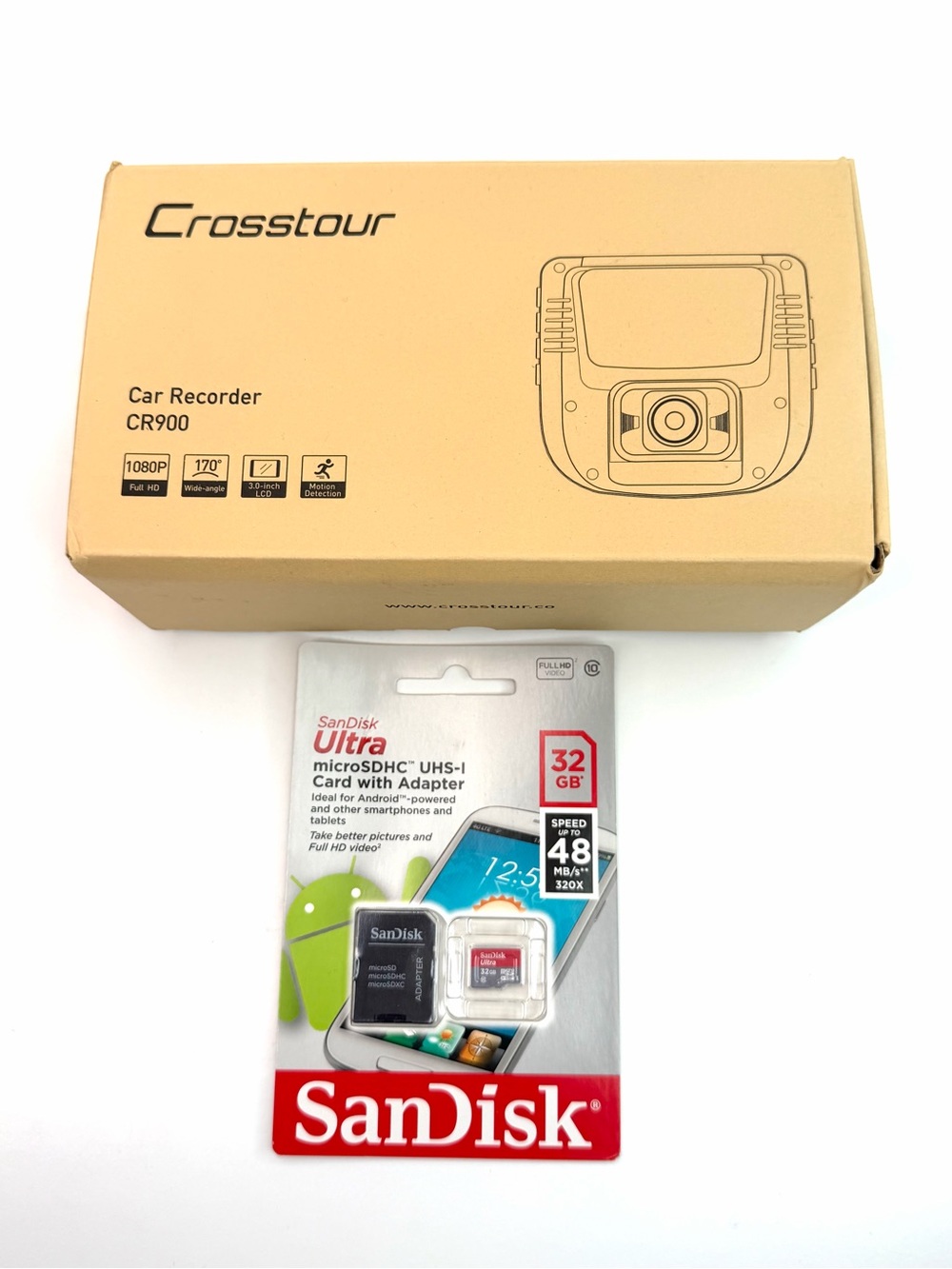 Crosstour CR900 Car Recorder Dash Cam + SanDisk 32GB Card NWT